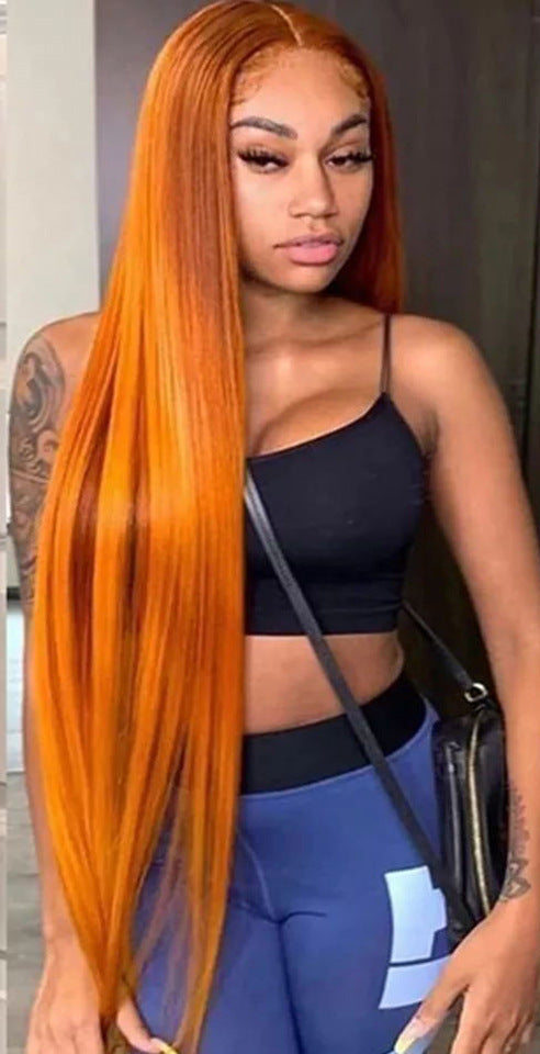 Exotic Hand-Woven Human Hair Wig – Orange, 16 to 22 Inches, Hot-Dyeable, for Ladies of Any Skin Tone