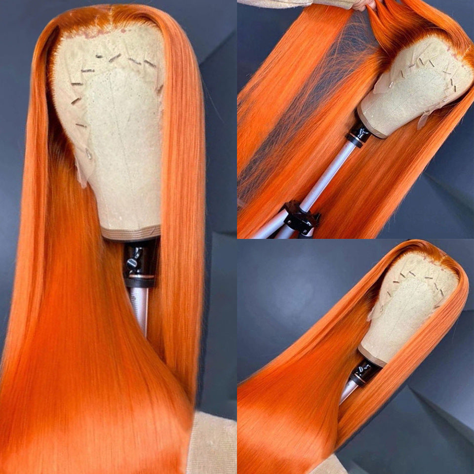 Exotic Hand-Woven Human Hair Wig – Orange, 16 to 22 Inches, Hot-Dyeable, for Ladies of Any Skin Tone2