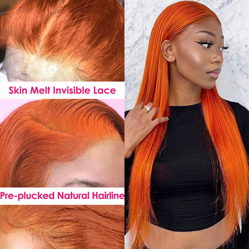 Exotic Hand-Woven Human Hair Wig – Orange, 16 to 22 Inches, Hot-Dyeable, for Ladies of Any Skin Tone3