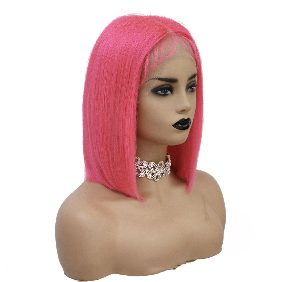 Exotic Pink Human Hair Wig – 14-Inch Real Hair for Ladies3