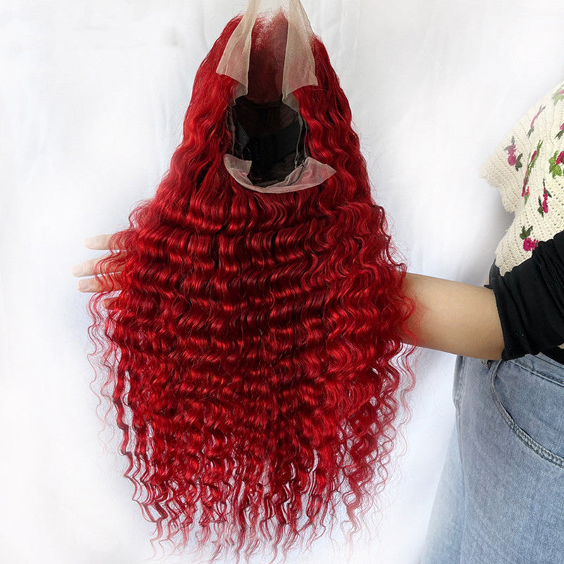 Exotic Red Deep Wave Human Hair Wig – Fully Hand-Woven Luxury1