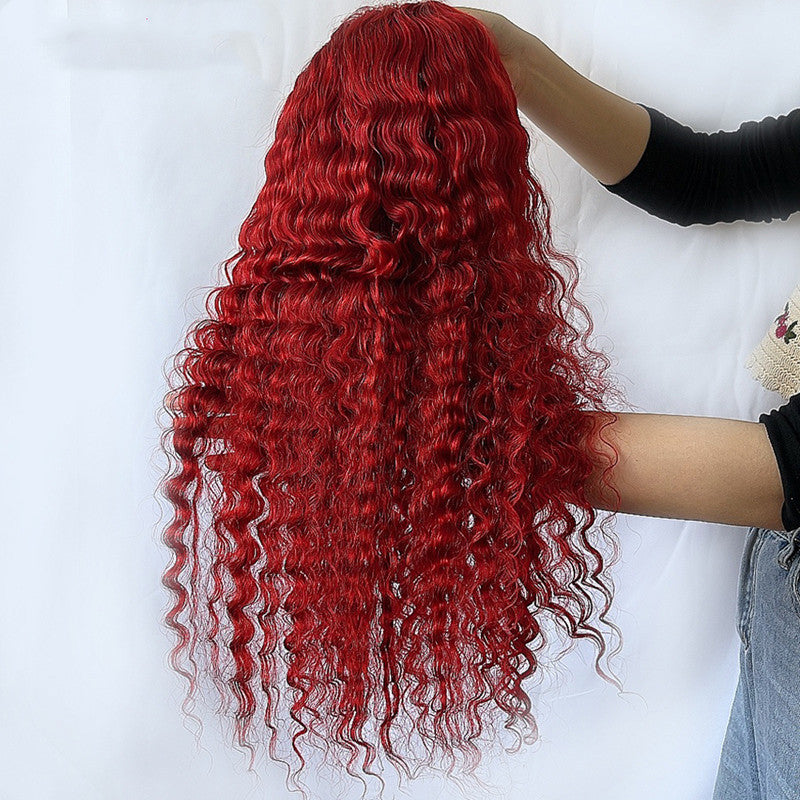 Exotic Red Deep Wave Human Hair Wig – Fully Hand-Woven Luxury2