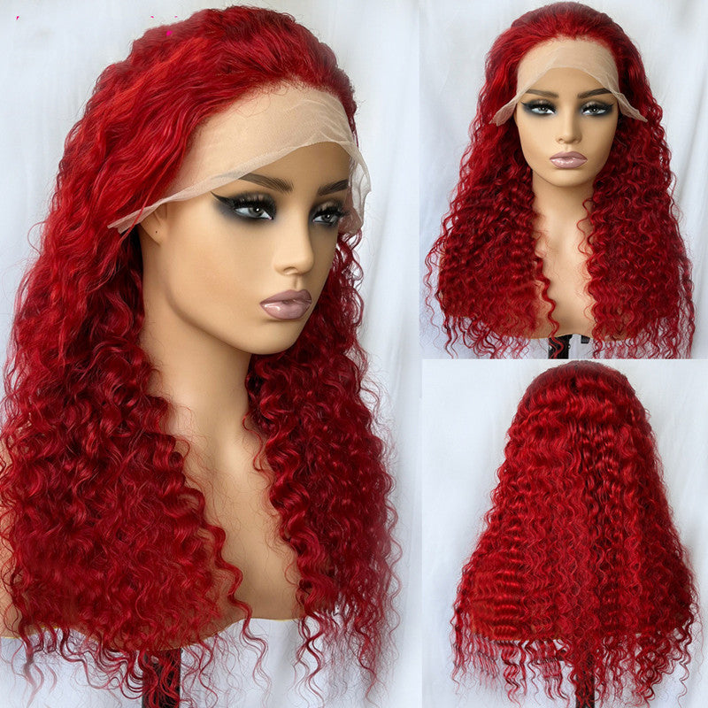 Exotic Red Deep Wave Human Hair Wig – Fully Hand-Woven Luxury3