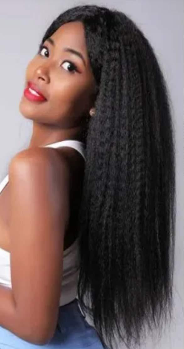 Exotic U-Part Real Hair Wig – Medium to Long Length, Natural Color, Versatile Bangs