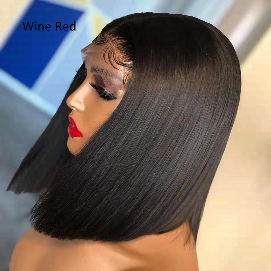 Fashion Minimalist Solid Color Front Lace Wigs – High-Temperature Silk Bobble Style (45cm)