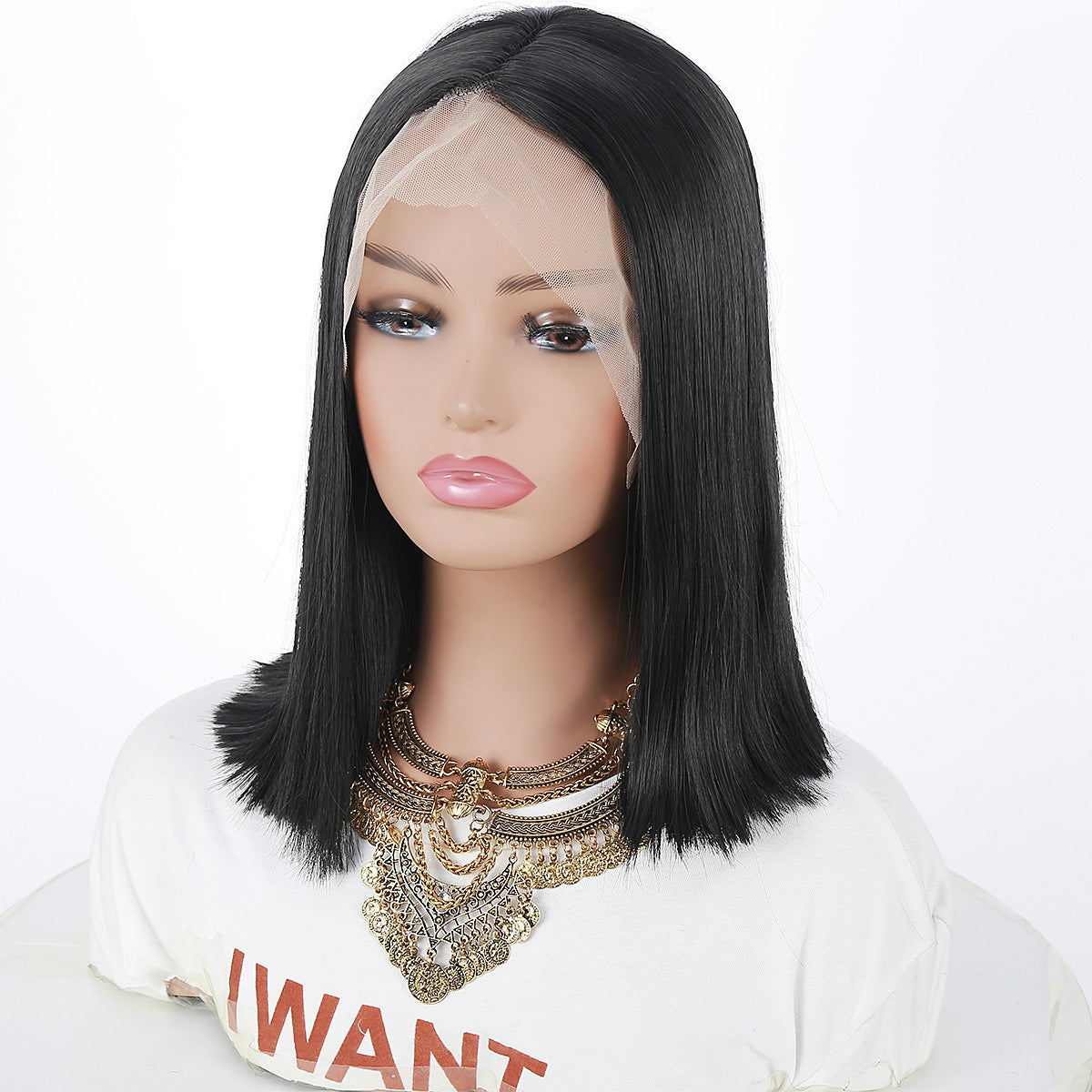 Fashion Minimalist Solid Color Front Lace Wigs – High-Temperature Silk Bobble Style (45cm)
