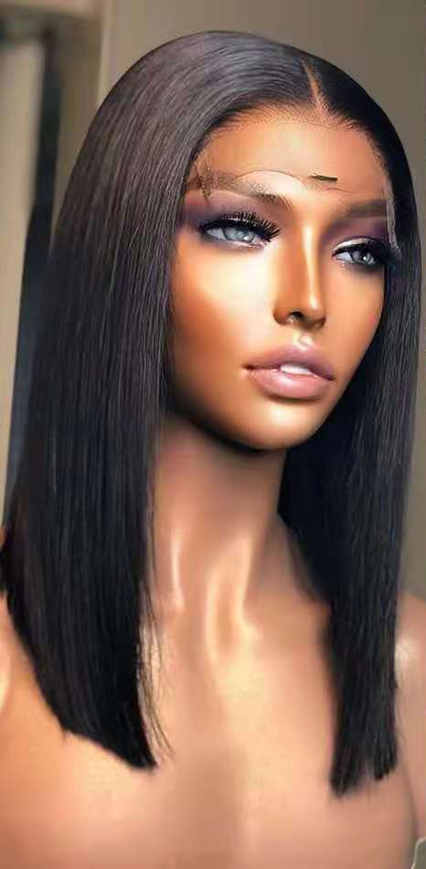 Fashion Minimalist Solid Color Front Lace Wigs – High-Temperature Silk Bobble Style (45cm)