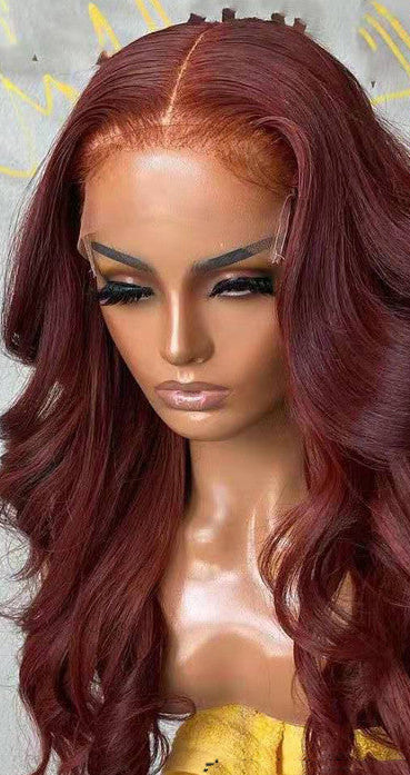 Fashion Sexy Body Wavy Lace Front Wig – Brown Red, 100% Human Hair, Customizable Length & Density
