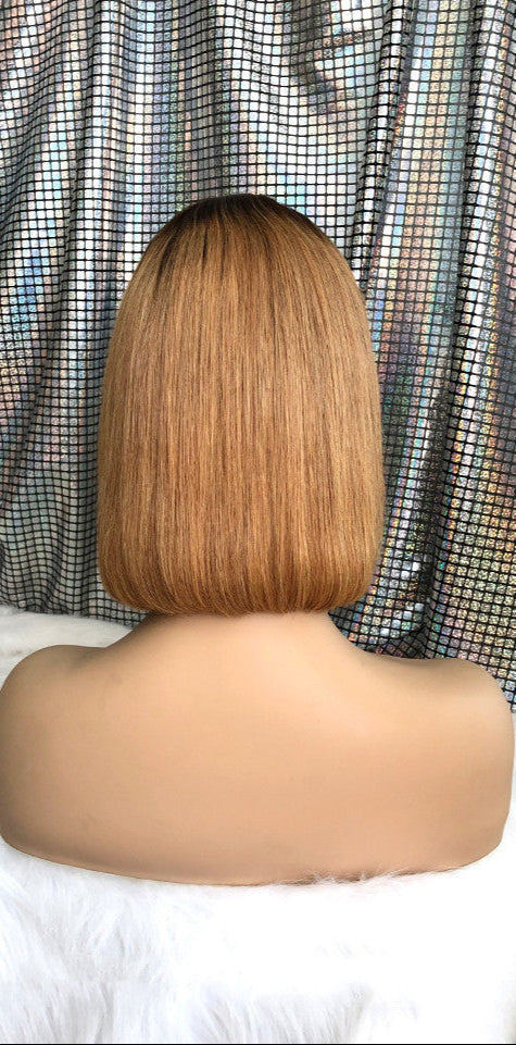 Fashionable Real Hair Bob Lace Headgear – 100% Human Hair, 8-24 Inch, T1B/27, 130% Density2