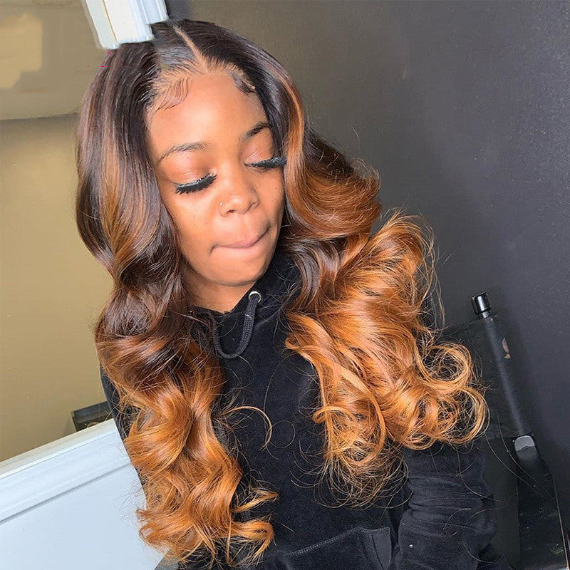 Fashionable T-Shape Gradient Highlight Body Wave Wig – Real Human Hair1