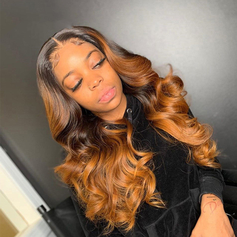 Fashionable T-Shape Gradient Highlight Body Wave Wig – Real Human Hair2