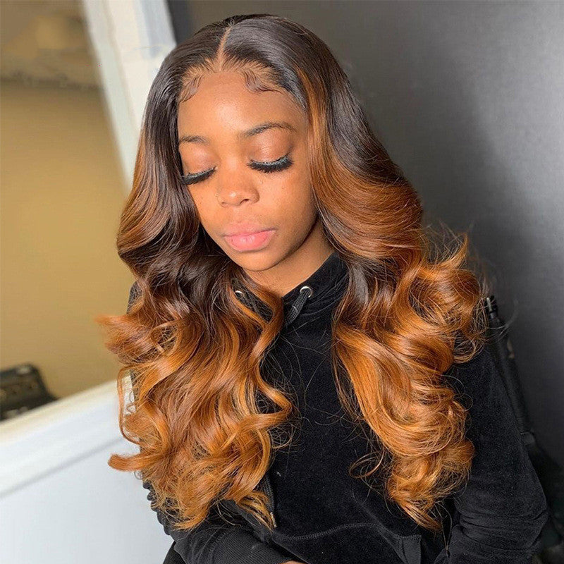 Fashionable T-Shape Gradient Highlight Body Wave Wig – Real Human Hair3