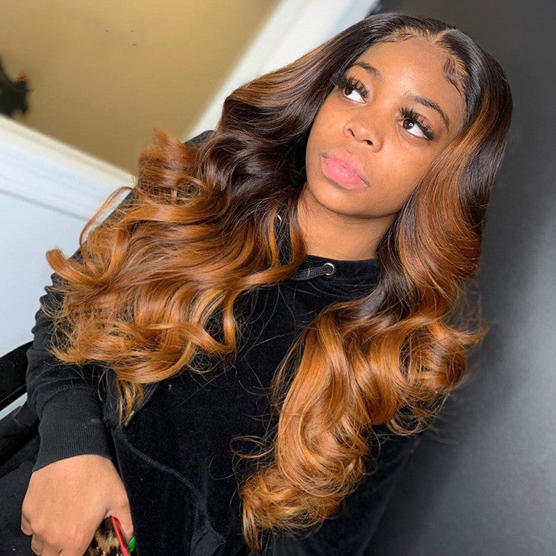 Fashionable T-Shape Gradient Highlight Body Wave Wig – Real Human Hair4