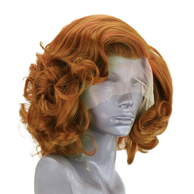 Fluffy Short Curly Bob Wig – 20-Inch Orange Hair with Front Lace Rose Net
