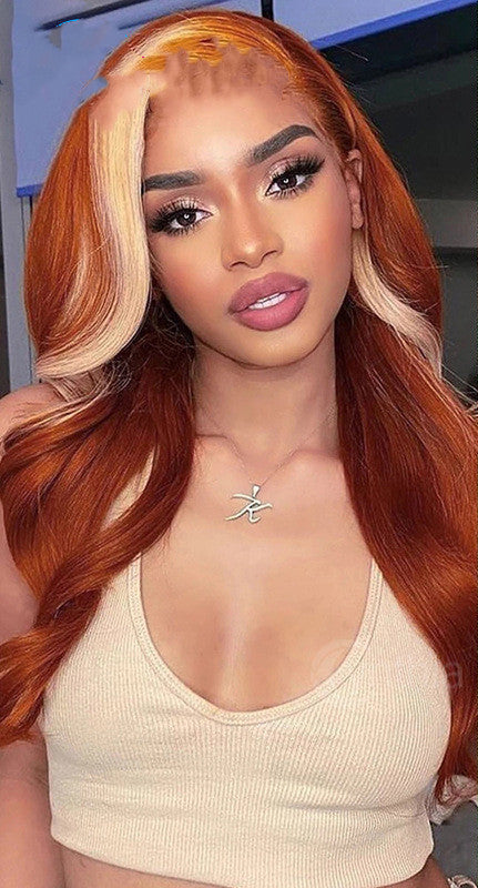 Front Lace Head Cover Wig | 350 Highlights Two Strands | Body Wave Real Human Hair | Medium Long Length