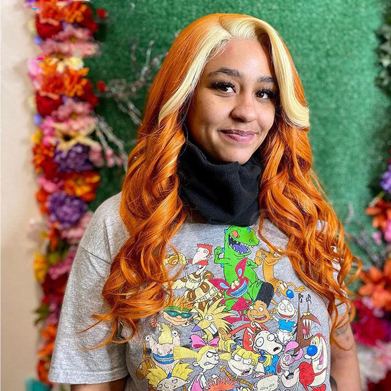 Front Lace Head Cover Wig | 350 Highlights Two Strands | Body Wave Real Human Hair | Medium Long Length1