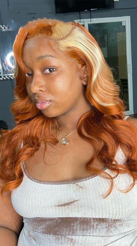 Front Lace Head Cover Wig | 350 Highlights Two Strands | Body Wave Real Human Hair | Medium Long Length2