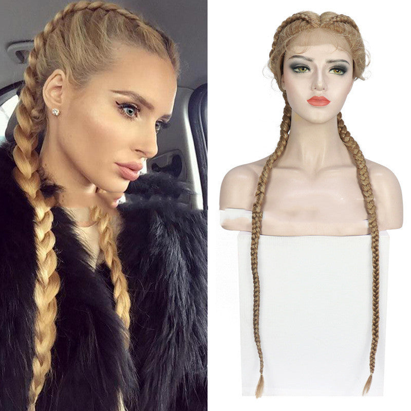 Front Lace Two Braids Wig Headband | Synthetic Fiber High-Temperature Filament | European & American Style | 1BT99J, 27/613, 10T30, 1BT27, 1BT613