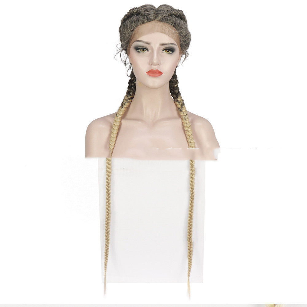 Front Lace Two Braids Wig Headband | Synthetic Fiber High-Temperature Filament | European & American Style | 1BT99J, 27/613, 10T30, 1BT27, 1BT613