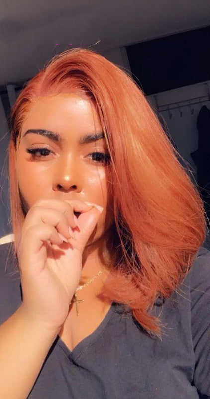 Gradient Color Short Bob Wig – Orange Lace Front Human Hair, 8" & 16" Lengths, Dyeable, 150% & 180% Density