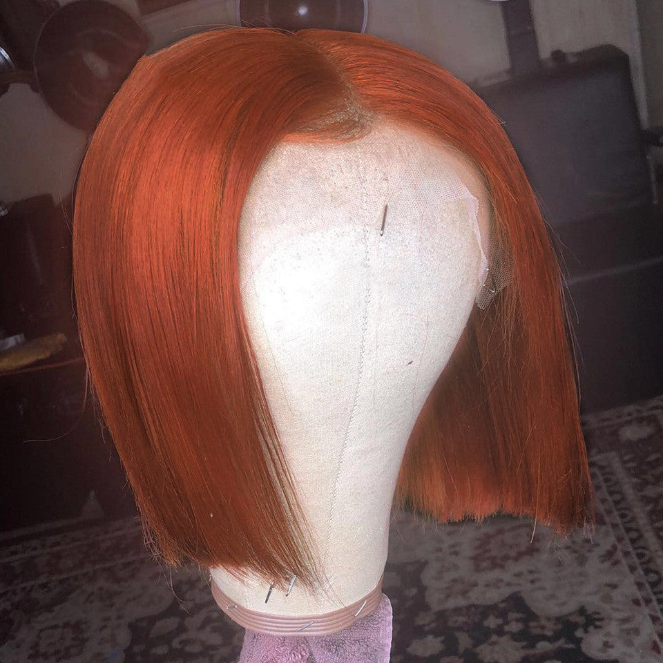 Gradient Color Short Bob Wig – Orange Lace Front Human Hair, 8" & 16" Lengths, Dyeable, 150% & 180% Density1