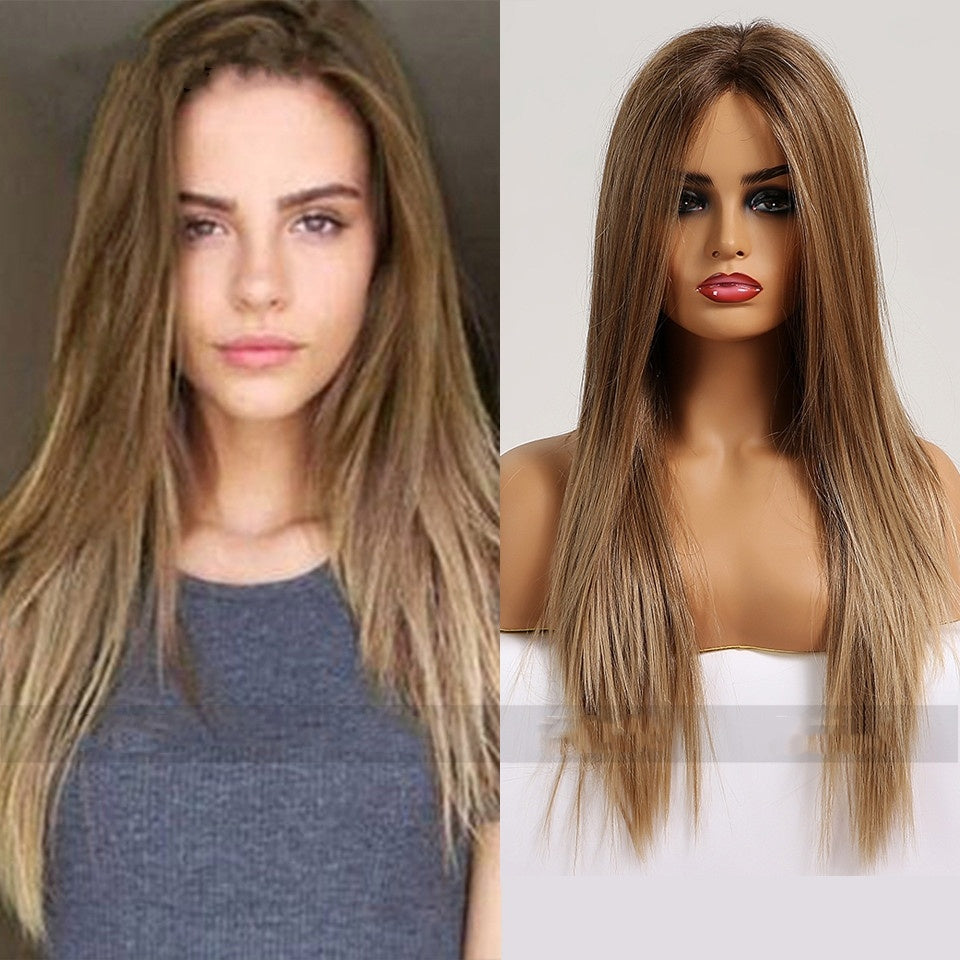 Gradient Gold Lace Wig – 26-Inch Mid-Length Straight Hair