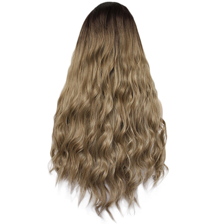Gradient Long Curly Front Lace Wig – High-Temperature Fiber, Half Hand-Woven