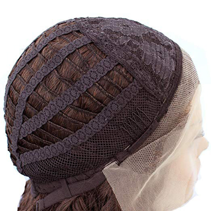 Gradient Long Curly Front Lace Wig – High-Temperature Fiber, Half Hand-Woven