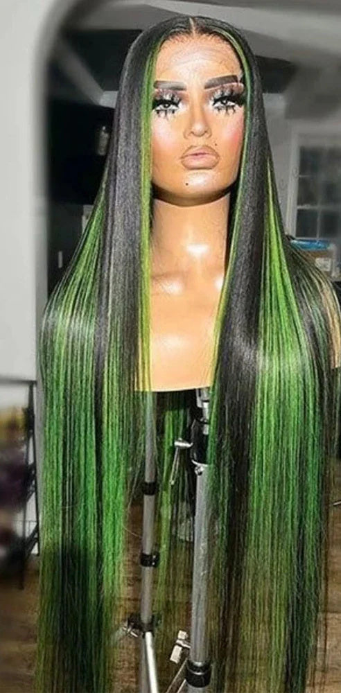 Green Highlight Straight Hair Lace Wig – Human Hair, 13x4 & 13x6 Lace Front, Customizable Lengths, Perfect for All Skin Tones4