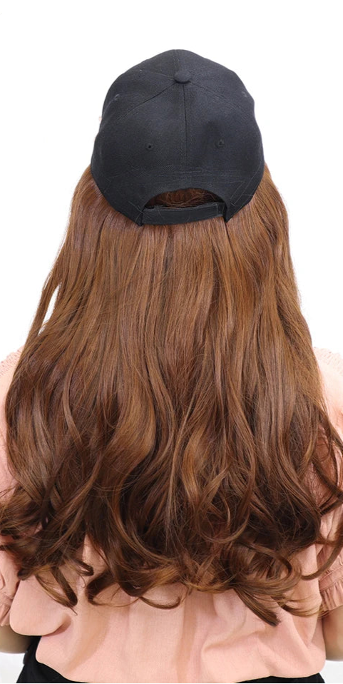 16" Wavy Synthetic Hair Extensions with Baseball Cap – Comfortable & Adjustable Clip-In Wig for Instant Volume