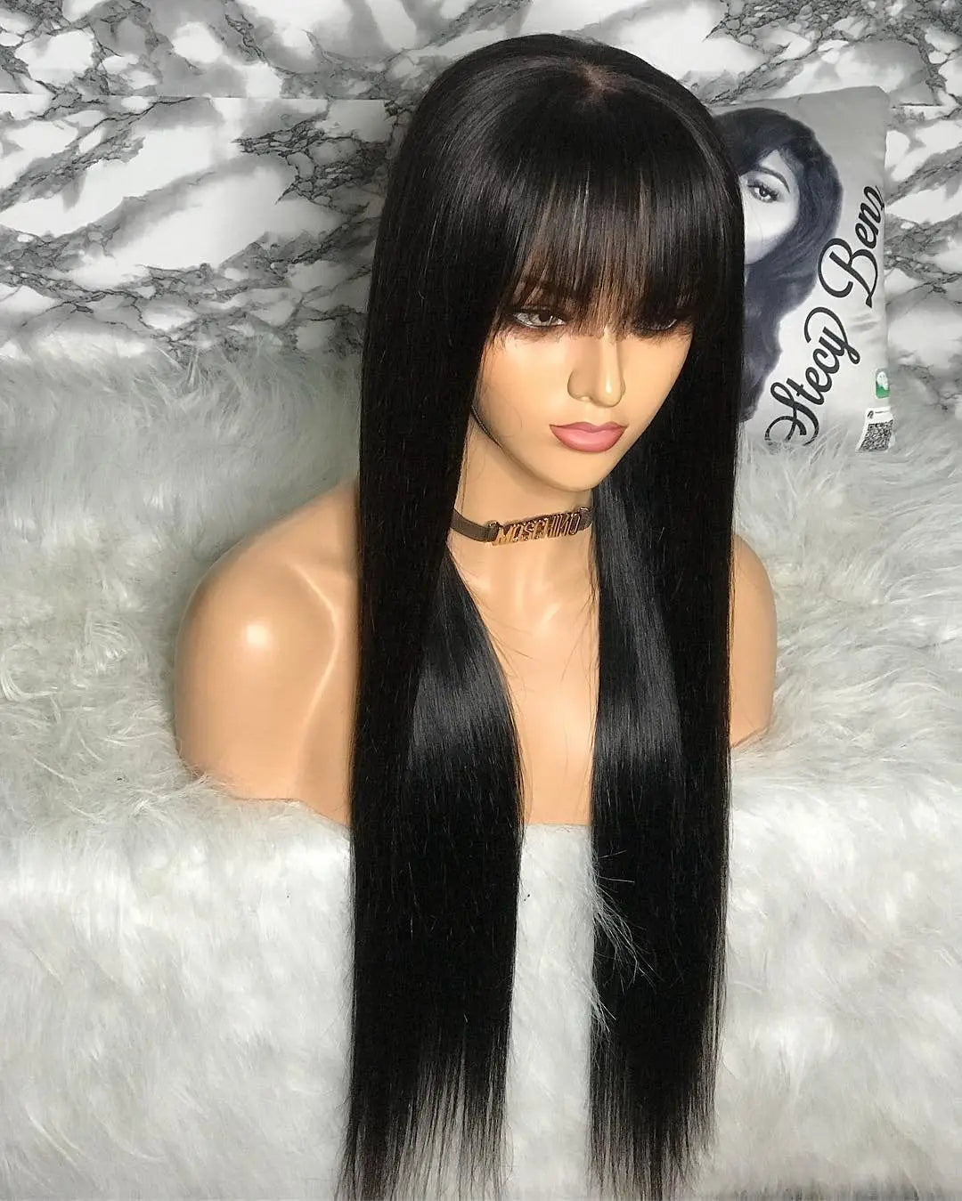 200% Density Long Straight Human Hair Wig – 26+ Inch Natural Black Wig with No Tangle or Shedding