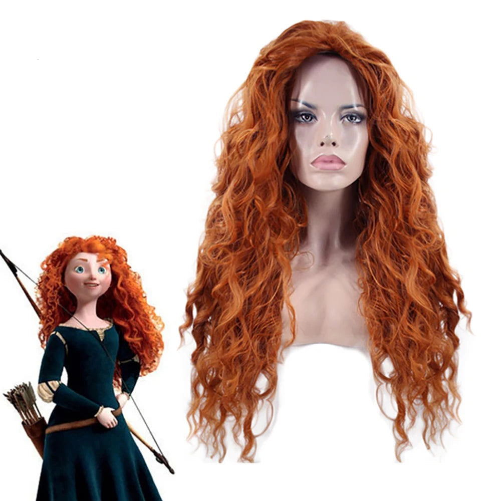 Brave Merida Long Orange Deep Wave Synthetic Cosplay Wig – High-Temperature Fiber, 130% Density