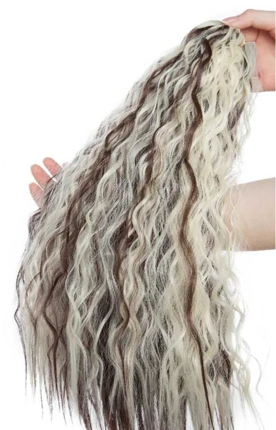 18-Inch Water Wave Clip-In Hair Extension – Premium Synthetic, Heat-Resistant, Pure Color