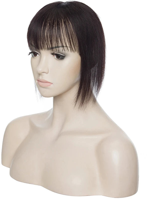 Premium Human Hair Topper with Bangs – 100% Real Hair, Straight, Natural Hairline