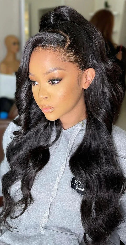 360 Lace Frontal Body Wave Wig – HD Transparent Lace, Human Hair, Versatile for Ponytail Styles