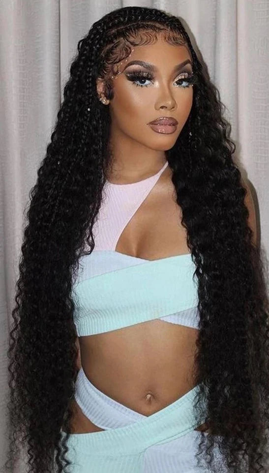 Long Curly 13x6 Lace Front Wig - 26+ Inch Water Wave, 250% Density, Pre-Plucked, HD Transparent Lace