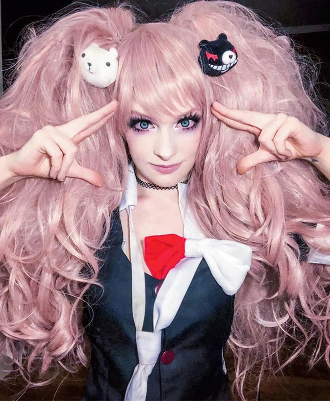 ANOGOL Danganronpa Enoshima Junko Cosplay Wig – Long Pink Synthetic Wig with Adjustable Cap for Halloween & Anime Parties