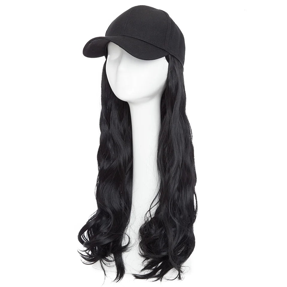 16" Wavy Synthetic Hair Extensions with Baseball Cap – Comfortable & Adjustable Clip-In Wig for Instant Volume
