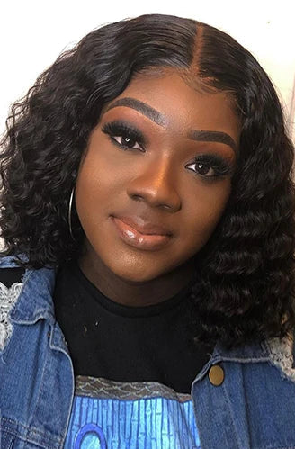 Short Deep Wave Bob Wig – 100% Hair, Transparent Lace, Glueless Design