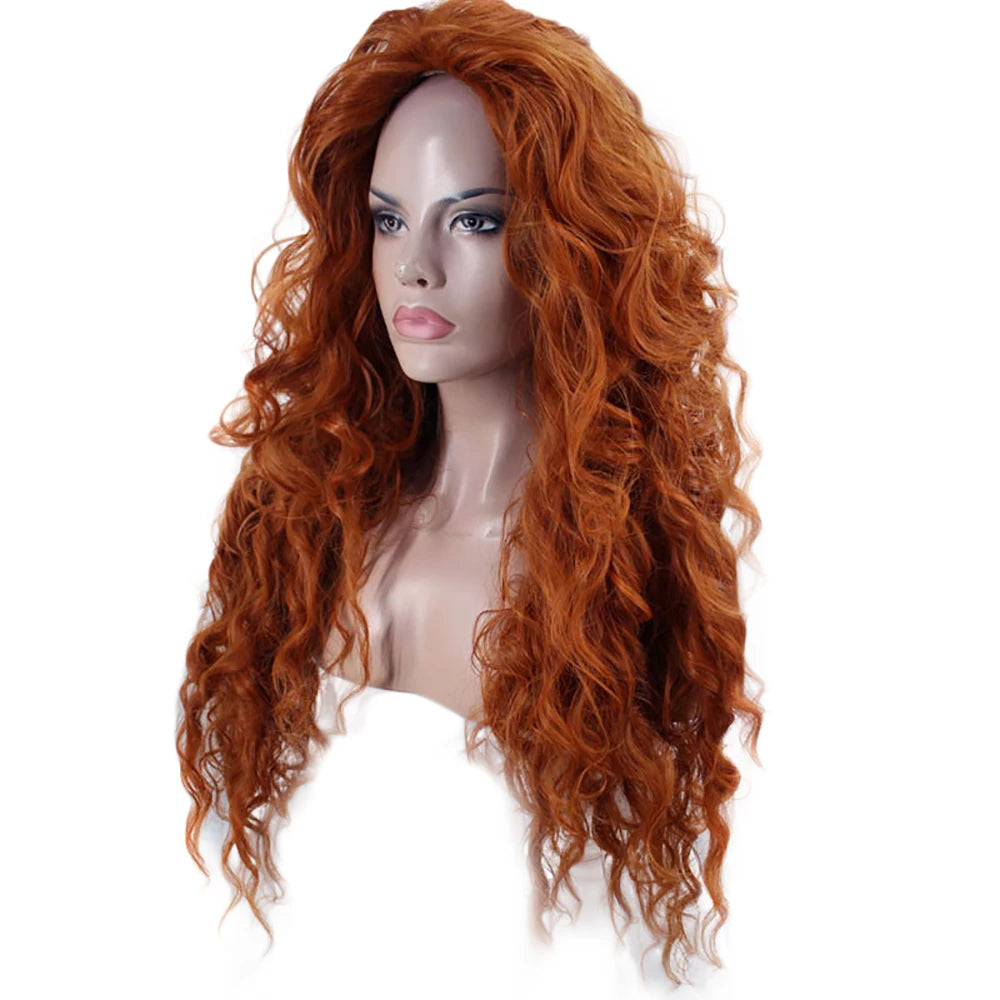 Brave Merida Long Orange Deep Wave Synthetic Cosplay Wig – High-Temperature Fiber, 130% Density