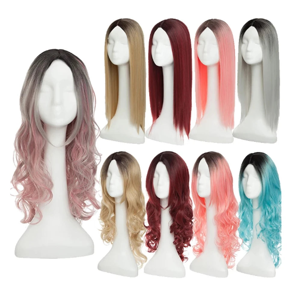 26'' Ombre Synthetic Cosplay Wig – Heat-Resistant Fiber, Long Wavy & Straight Options