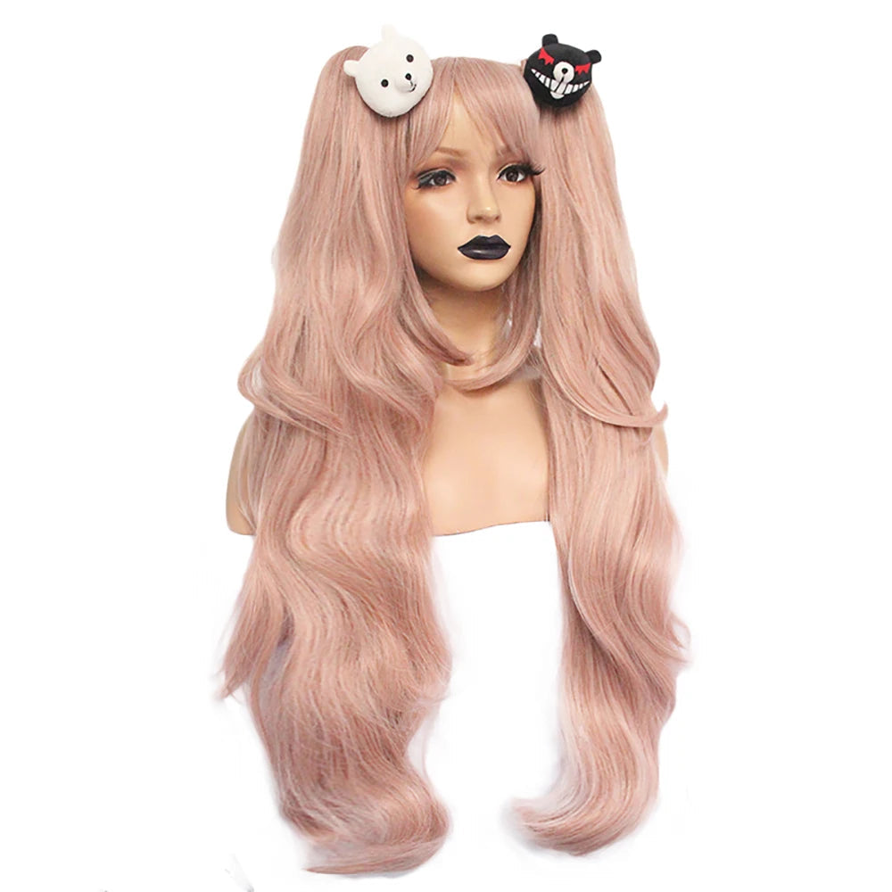 ANOGOL Danganronpa Enoshima Junko Cosplay Wig – Long Pink Synthetic Wig with Adjustable Cap for Halloween & Anime Parties