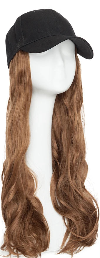 16" Wavy Synthetic Hair Extensions with Baseball Cap – Comfortable & Adjustable Clip-In Wig for Instant Volume