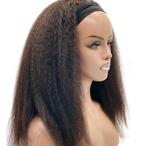 Headband Kinky Straight Wig – 100% Human Hair, No Shedding, Dyeable, 8-26 Inches, Natural 1B Color3