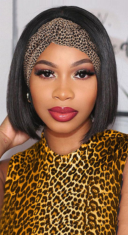 Headband Straight Bob Wig – 100% Human Hair, 1B Natural Color, 8-14 Inches, 150% Density