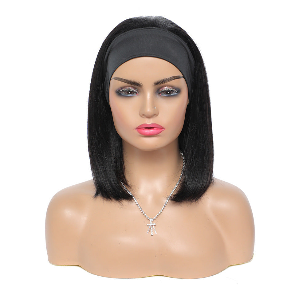 Headband Straight Bob Wig – 100% Human Hair, 1B Natural Color, 8-14 Inches, 150% Density1