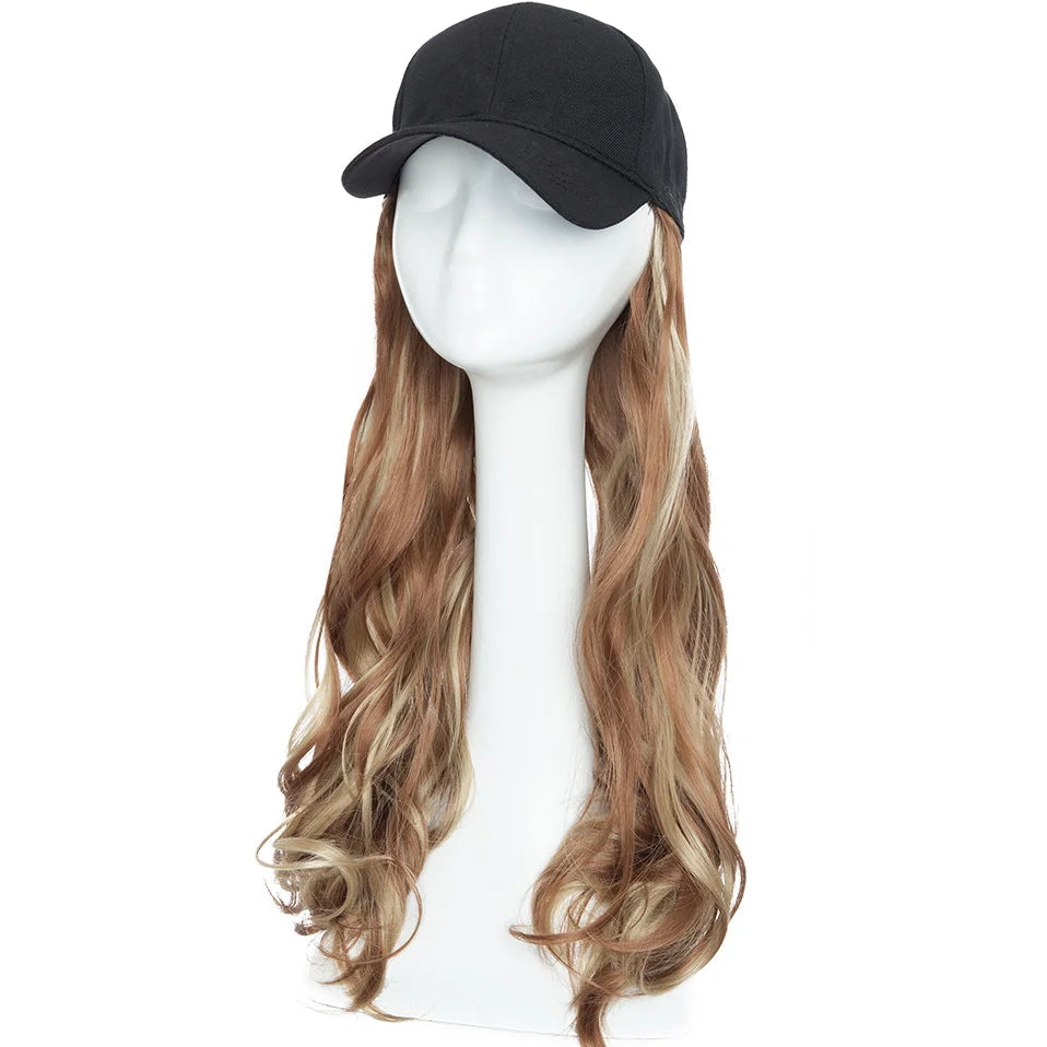 16" Wavy Synthetic Hair Extensions with Baseball Cap – Comfortable & Adjustable Clip-In Wig for Instant Volume