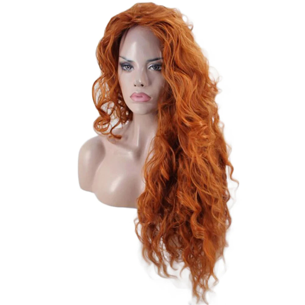 Brave Merida Long Orange Deep Wave Synthetic Cosplay Wig – High-Temperature Fiber, 130% Density