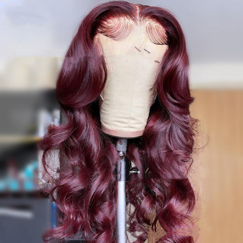 Hot-Selling Wine Red Long Curly Synthetic Wig with Front Lace – Exotic Style