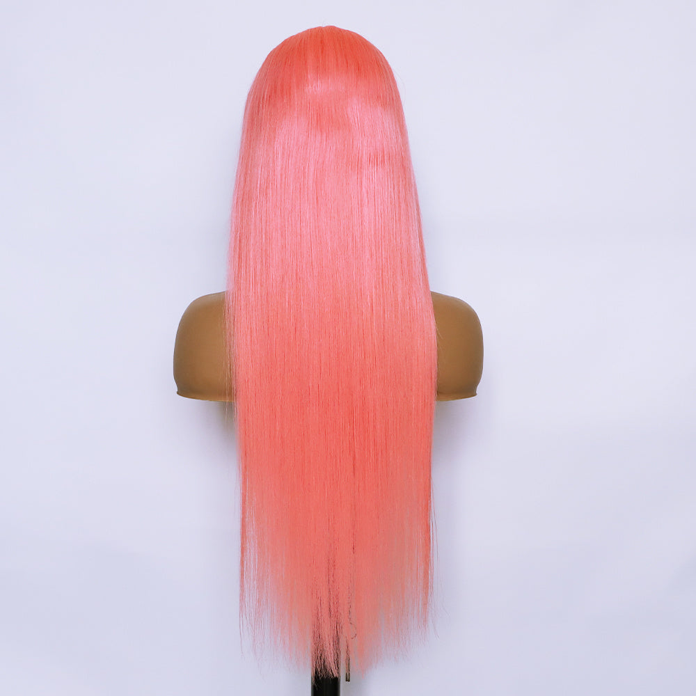 Human Hair 13x4 Front Lace Light Pink Straight Stripe Wig with Headband – Natural Look, Dye & Heat Resistant, Available in Multiple Lengths1